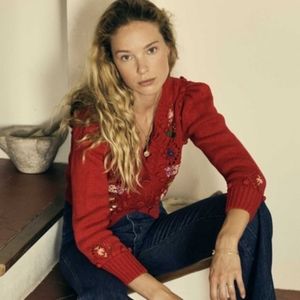 Doen Forget Me Not cardigan size small cerise red